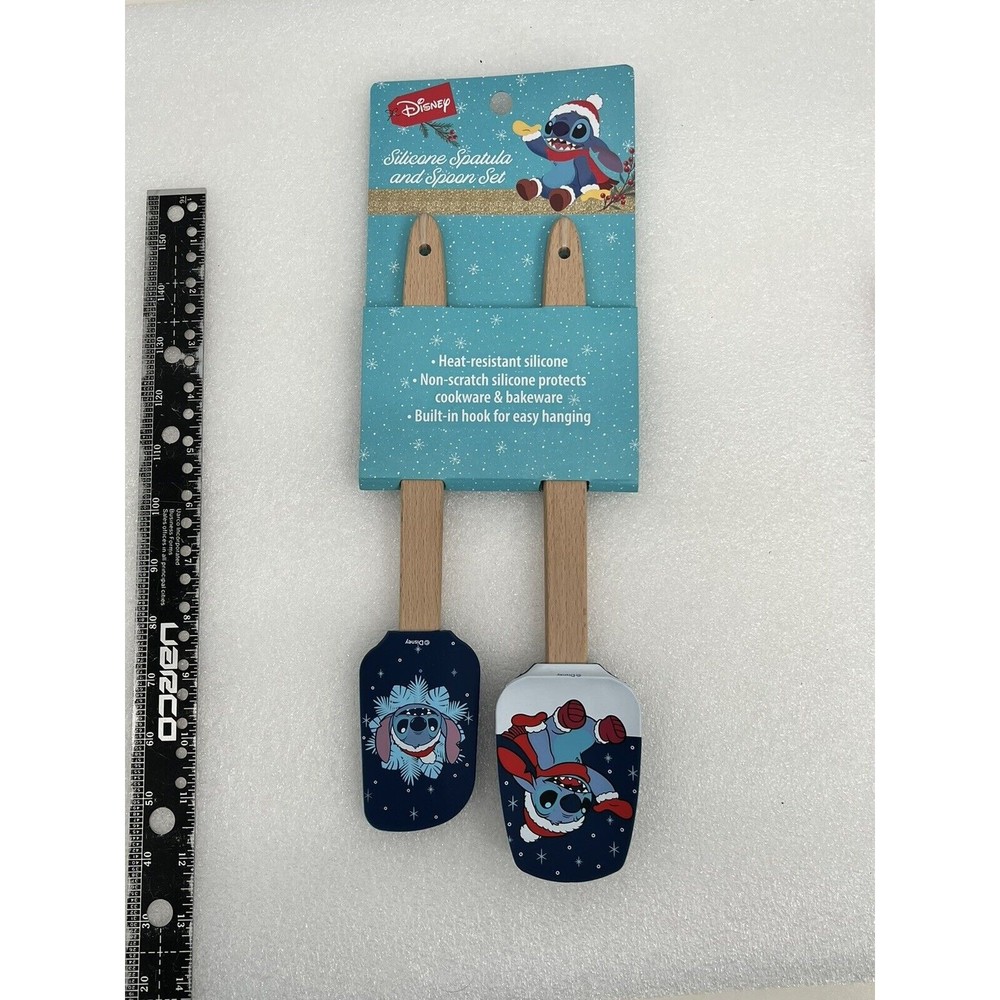 Disney Stitch Christmas Silicone Spatula & Spoon Set Blue Winter Holidays Snow